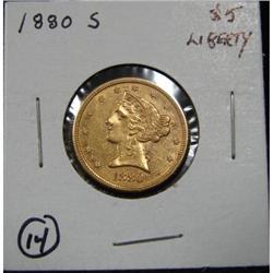 1880-S $5 U.S. LIBERTY GOLD COIN