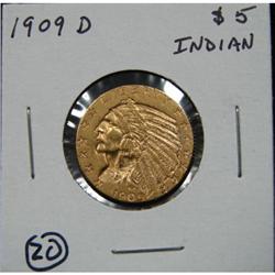 1909-D $5 U.S. INDIAN GOLD COIN