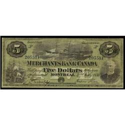 The Merchants Bank of Canada  1886 $5  CH-460
