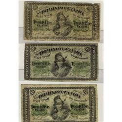 Lot of three 1870 25 cents  DC-1a, G-6, DC-1b