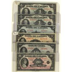 Set of 6 notes with check letter series 'B' 1