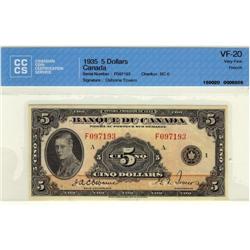 BC-6 1935 $5 F097193 CCCS VF-20
