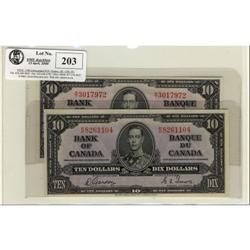 Lot of 2 1937 $10 BC-24b Gordon-Towers  K/D82
