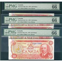 BC-51b, 1975 $50 PMG UNC66. Lot of three cons