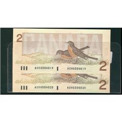 BC-55a, 1986 $2 #AUH4504019 to 020 UNC, two c