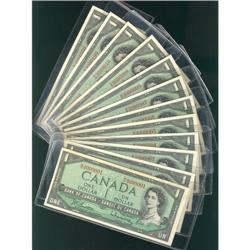 Lot of  twelves notes, BC-37b, 1954 $1 , cons