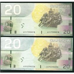 ERROR Lot of two 1991 $20 notes, both notes a