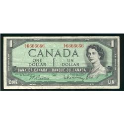 Million numbered note E/Y6666666  $1 1954 BC-