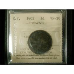 Nova scotia 1862 1¢ ICCS VF20, nice problem f