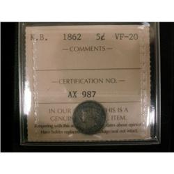 New Brunswick 1862 5¢ ICCS VF20, nice problem