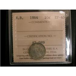 New Brunswick 1864 10¢ ICCS EF45, a well stru