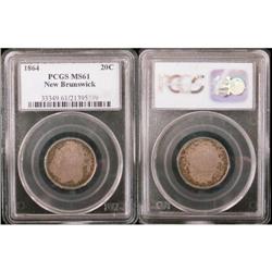 New Brunswick 1864 20¢  PCGS MS61.  Medium to