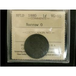 NFLD 1880 Narrow O 1¢ ICCS VG-10