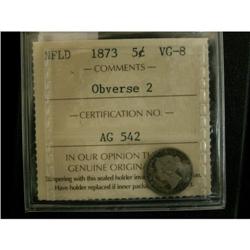 NFLD 1873  5¢ Obv 2  ICCS VG-8