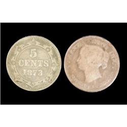 NFLD 1873H 5¢ VG-8, scarce date