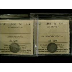 NFLD Lot of 2 ICCS graded 5¢ 1876H Good,1885