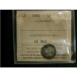 NFLD 1881 5¢ ICCS AU50, a nice coin