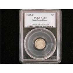 NFLD 1917C 5¢ PCGS AU-55