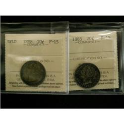 Lot of 2 ICCS graded Nfld 20¢ 1885 F-15, 1888