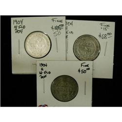 Lot of 3 NFLD 20¢, Includes 1904H Fine(2),190