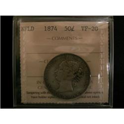 NFLD 1874 50¢ ICCS VF20, a nice mid grade exa
