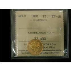 NFLD 1881 $2 gold ICCS EF-40,