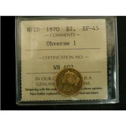 NFLD 1870 $2 Obv 1 ICCS EF45, A nice coin wit
