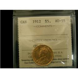 1912 $5  gold ICCS AU-55,