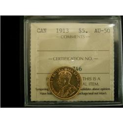 1913 $5 gold ICCS AU-50