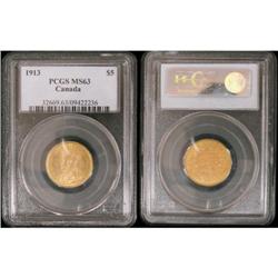 1913 $5 PCGS MS63, Fully lustrous