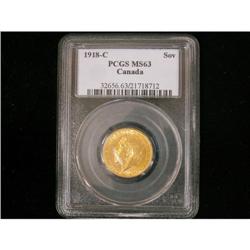 1918c sovereign PCGS MS63, Nice coin with lus