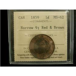 1859 1¢ ICCS MS62RB, nicely struck with lustr