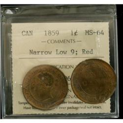 1859 Low 9 1¢ ICCS MS64 Red, designated as Na
