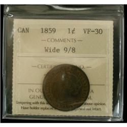 1859 1¢ Wide 9/8 ICCS VF30