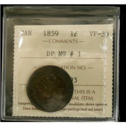 1859 1¢ DP#1 ICCS VF30, sharp clean key varie