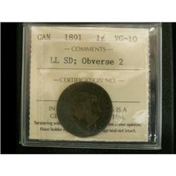 1891 SDLL obv2 1¢ ICCS VG-10