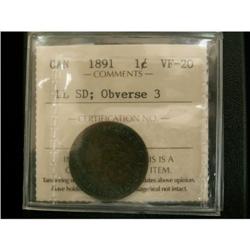 1891 LLSD Obv 3 1¢ ICCS VF-20
