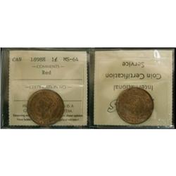 1898H 1¢ ICCS MS64 Red, a sharp key date Vict