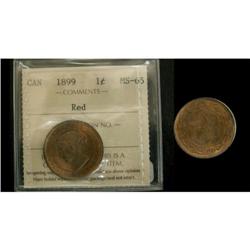 1899 1¢ ICCS MS65 Red, a sharp key date Victo