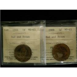 Lot of  2 ICCS graded large cents; 1906 MS-63