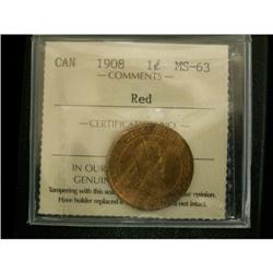 1908 1¢ ICCS MS-63RED