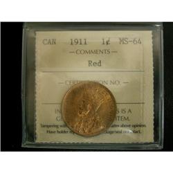1911 1¢ ICCS MS64 Red sharp eye appeal with f