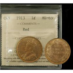 1913 1¢ ICCS MS65 Red, Gem example with an ac