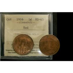1916 1¢ ICCS MS-65 RED, 90% red lustre