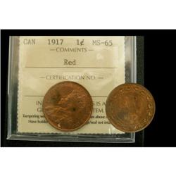 1917 1¢ ICCS MS-65 RED, 90% red lustre