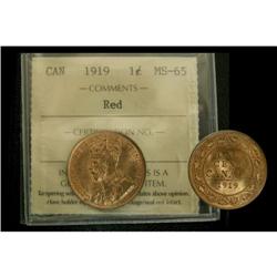 1919 1¢ ICCS MS-65 RED, 90% red lustre