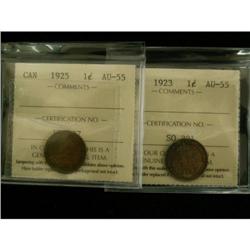1923 1¢ AU-55, 1925 1¢ AU-55 both ICCS graded