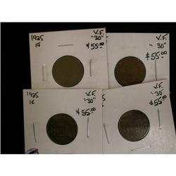 Lot of 4 1925 1¢, All VF-30,.
