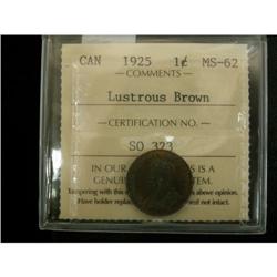 1925 1¢  ICCS MS-62 Lustrous Brown