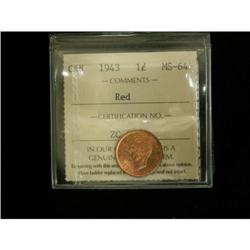 1943 1¢ ICCS MS64 Red, Great eye appeal